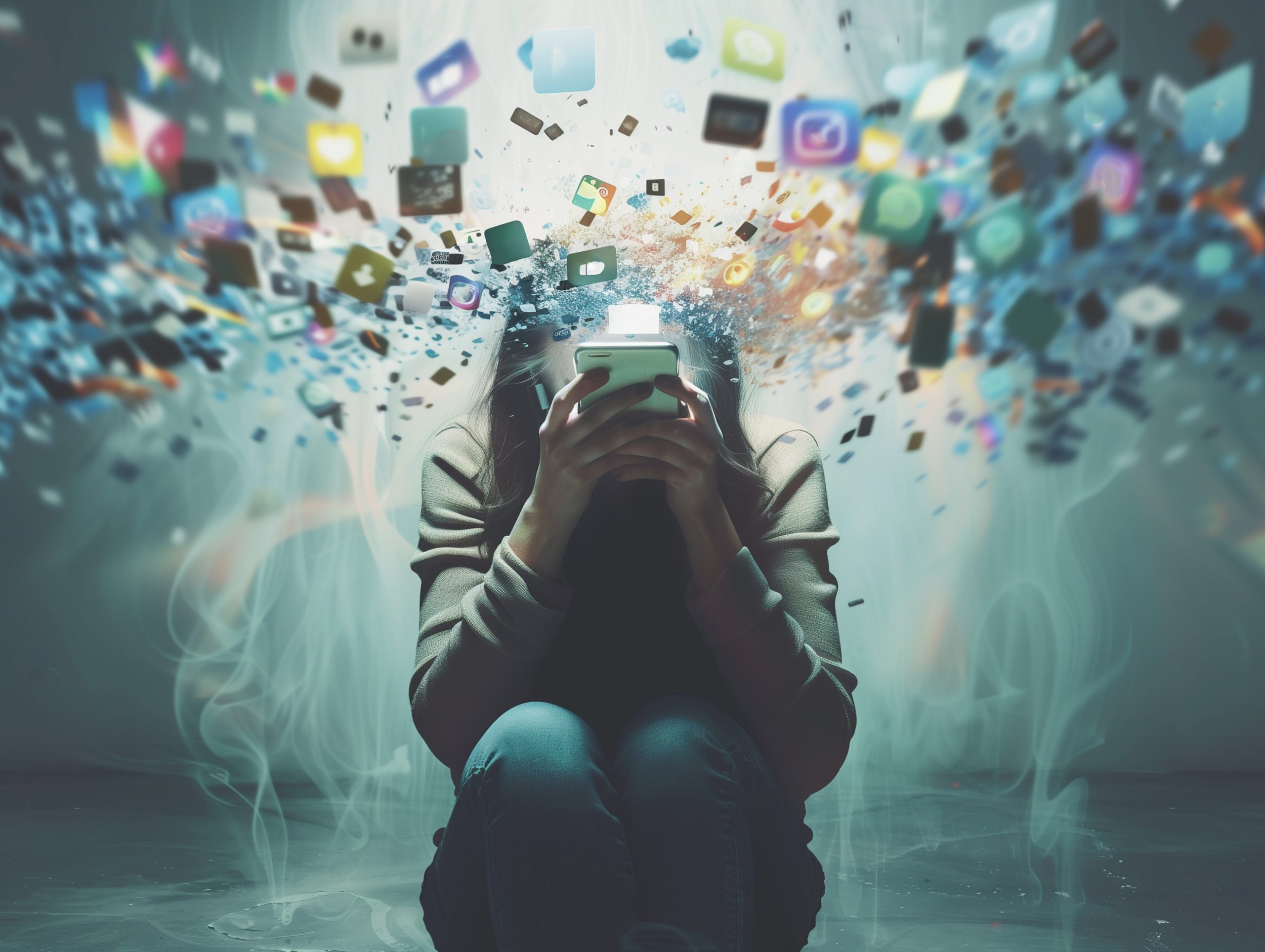 Smartphone addiction concept.